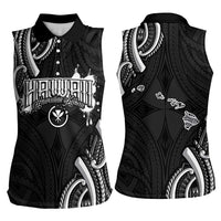 Traditional Art Hawaiian Kakau Tattoos Women Sleeveless Polo Shirt White LT03 - Polynesian Pride