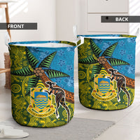Tuvalu and Australia Together Laundry Basket Tapa Pattern and Aboriginal mix Culture LT03 - Polynesian Pride