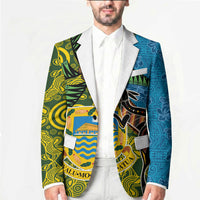Tuvalu and Australia Together Blazer Tapa Pattern and Aboriginal mix Culture LT03 - Polynesian Pride