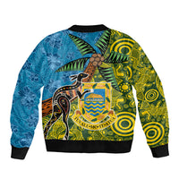 Tuvalu and Australia Together Bomber Jacket Tapa Pattern and Aboriginal mix Culture LT03 - Polynesian Pride