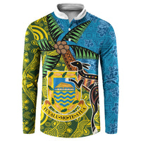 Tuvalu and Australia Together Button Sweatshirt Tapa Pattern and Aboriginal mix Culture LT03 Multicolor - Polynesian Pride