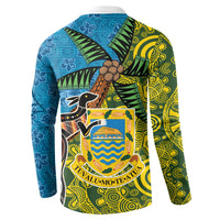 Tuvalu and Australia Together Button Sweatshirt Tapa Pattern and Aboriginal mix Culture LT03 - Polynesian Pride