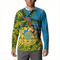 Tuvalu and Australia Together Button Sweatshirt Tapa Pattern and Aboriginal mix Culture LT03 - Polynesian Pride
