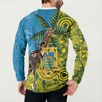 Tuvalu and Australia Together Button Sweatshirt Tapa Pattern and Aboriginal mix Culture LT03 - Polynesian Pride
