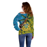 Tuvalu and Australia Together Off Shoulder Sweater Tapa Pattern and Aboriginal mix Culture LT03 - Polynesian Pride