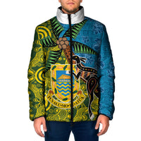 Tuvalu and Australia Together Padded Jacket Tapa Pattern and Aboriginal mix Culture LT03 Men Multicolor - Polynesian Pride