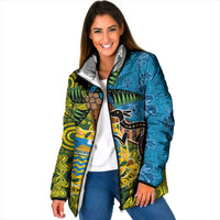 Tuvalu and Australia Together Padded Jacket Tapa Pattern and Aboriginal mix Culture LT03 Women Multicolor - Polynesian Pride