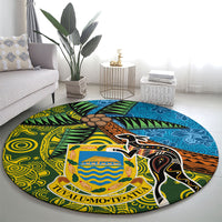 Tuvalu and Australia Together Round Carpet Tapa Pattern and Aboriginal mix Culture LT03 - Polynesian Pride