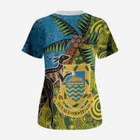 Tuvalu and Australia Together Scrub Top Tapa Pattern and Aboriginal mix Culture LT03 - Polynesian Pride