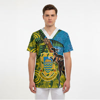 Tuvalu and Australia Together Scrub Top Tapa Pattern and Aboriginal mix Culture LT03 - Polynesian Pride
