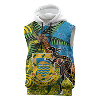 Tuvalu and Australia Together Sleeveless Hoodie Tapa Pattern and Aboriginal mix Culture LT03 Multicolor - Polynesian Pride