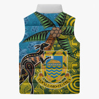 Tuvalu and Australia Together Sleeveless Puffer Jacket Tapa Pattern and Aboriginal mix Culture LT03 - Polynesian Pride
