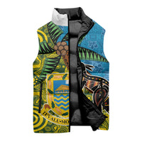 Tuvalu and Australia Together Sleeveless Puffer Jacket Tapa Pattern and Aboriginal mix Culture LT03 - Polynesian Pride