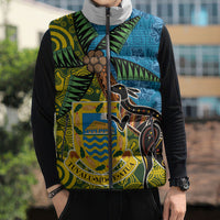 Tuvalu and Australia Together Sleeveless Puffer Jacket Tapa Pattern and Aboriginal mix Culture LT03 - Polynesian Pride