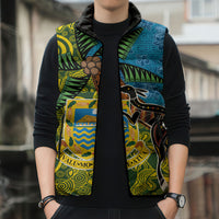 Tuvalu and Australia Together Sleeveless Puffer Jacket Tapa Pattern and Aboriginal mix Culture LT03 - Polynesian Pride