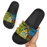 Tuvalu and Australia Together Slide Sandals Tapa Pattern and Aboriginal mix Culture LT03 - Polynesian Pride