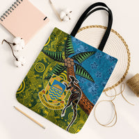 Tuvalu and Australia Together Tote Bag Tapa Pattern and Aboriginal mix Culture LT03 Black Strap One Size Multicolor - Polynesian Pride