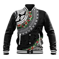 Fiji Hibiscus Baseball Jacket Tapa Masi Motifs with Tropical Plants LT03 Unisex Black - Polynesian Pride