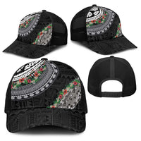 Fiji Hibiscus Baseball Net Cap Tapa Masi Motifs with Tropical Plants LT03 - Polynesian Pride