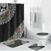 Fiji Hibiscus Bathroom Set Tapa Masi Motifs with Tropical Plants LT03 Bathroom Set (4 pcs) Black - Polynesian Pride
