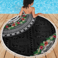 Fiji Hibiscus Beach Blanket Tapa Masi Motifs with Tropical Plants LT03 - Polynesian Pride