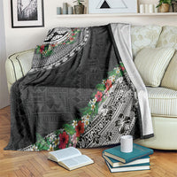 Fiji Hibiscus Blanket Tapa Masi Motifs with Tropical Plants LT03 Black - Polynesian Pride
