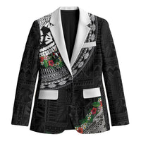 Fiji Hibiscus Blazer Tapa Masi Motifs with Tropical Plants LT03 Unisex Black - Polynesian Pride