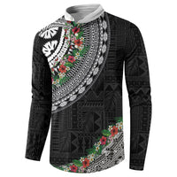 Fiji Hibiscus Button Sweatshirt Tapa Masi Motifs with Tropical Plants LT03 - Polynesian Pride