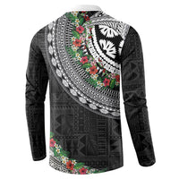 Fiji Hibiscus Button Sweatshirt Tapa Masi Motifs with Tropical Plants LT03 - Polynesian Pride