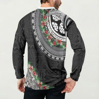 Fiji Hibiscus Button Sweatshirt Tapa Masi Motifs with Tropical Plants LT03 - Polynesian Pride