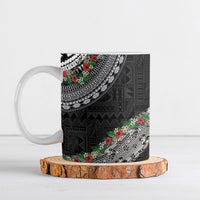 Fiji Hibiscus Ceramic Mug Tapa Masi Motifs with Tropical Plants LT03 Black - Polynesian Pride