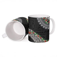 Fiji Hibiscus Ceramic Mug Tapa Masi Motifs with Tropical Plants LT03 - Polynesian Pride