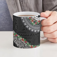 Fiji Hibiscus Ceramic Mug Tapa Masi Motifs with Tropical Plants LT03 - Polynesian Pride