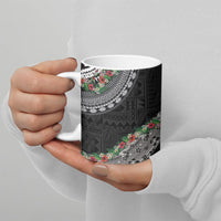 Fiji Hibiscus Ceramic Mug Tapa Masi Motifs with Tropical Plants LT03 - Polynesian Pride