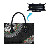 Fiji Hibiscus Leather Bag Tapa Masi Motifs with Tropical Plants LT03 - Polynesian Pride