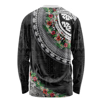 Fiji Hibiscus Long Sleeve Shirt Tapa Masi Motifs with Tropical Plants LT03 - Polynesian Pride