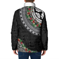 Fiji Hibiscus Padded Jacket Tapa Masi Motifs with Tropical Plants LT03 - Polynesian Pride