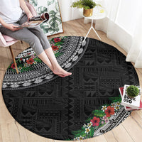 Fiji Hibiscus Round Carpet Tapa Masi Motifs with Tropical Plants LT03 - Polynesian Pride