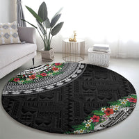 Fiji Hibiscus Round Carpet Tapa Masi Motifs with Tropical Plants LT03 - Polynesian Pride