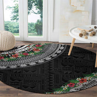Fiji Hibiscus Round Carpet Tapa Masi Motifs with Tropical Plants LT03 - Polynesian Pride
