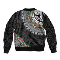 Fiji Hibiscus Sleeve Zip Bomber Jacket Tapa Masi Motifs with Tropical Plants LT03 - Polynesian Pride