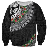 Fiji Hibiscus Sweatshirt Tapa Masi Motifs with Tropical Plants LT03 Unisex Black - Polynesian Pride