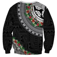 Fiji Hibiscus Sweatshirt Tapa Masi Motifs with Tropical Plants LT03 - Polynesian Pride