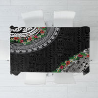 Fiji Hibiscus Tablecloth Tapa Masi Motifs with Tropical Plants LT03 Black - Polynesian Pride