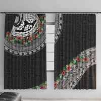 Fiji Hibiscus Window Curtain Tapa Masi Motifs with Tropical Plants LT03 With Hooks Black - Polynesian Pride