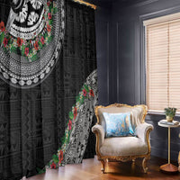 Fiji Hibiscus Window Curtain Tapa Masi Motifs with Tropical Plants LT03 - Polynesian Pride