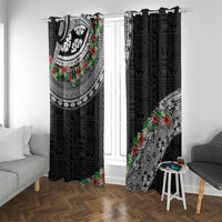Fiji Hibiscus Window Curtain Tapa Masi Motifs with Tropical Plants LT03 With Grommets Black - Polynesian Pride