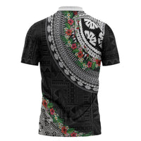 Fiji Hibiscus Zipper Polo Shirt Tapa Masi Motifs with Tropical Plants LT03 - Polynesian Pride