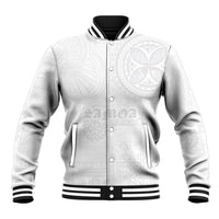Samoa Lotu Tamaiti Baseball Jacket Tribal Tatau with Siapo Pattern LT03 Unisex White - Polynesian Pride