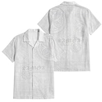 Samoa Lotu Tamaiti Family Matching Mermaid Dress and Hawaiian Shirt Tribal Tatau with Siapo Pattern LT03 Dad's Shirt - Short Sleeve White - Polynesian Pride